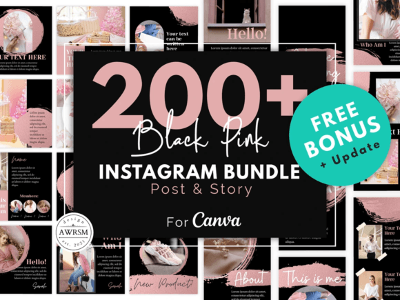 Black Pink Instagram Boost Bundle for Canva