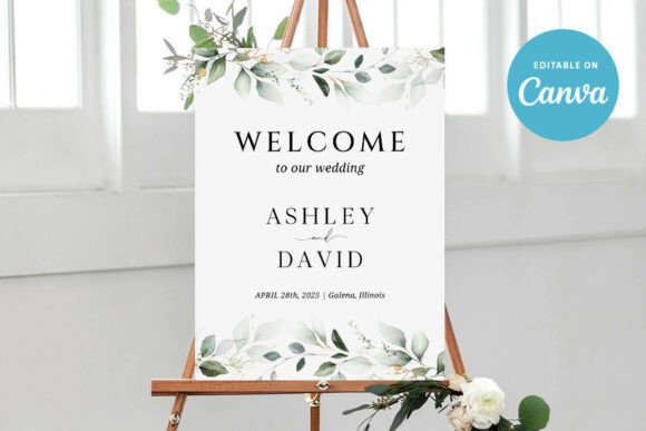 Greenery Wedding Welcome Sign Template