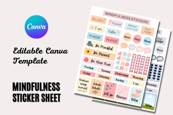 Mindfulness Sticker Sheet Canva Editable: Beautiful, Calming Designs
