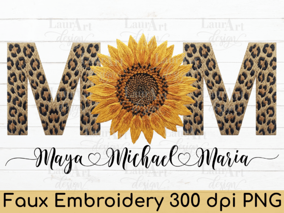 MOM Leopard Sunflower Faux Embroidery Design